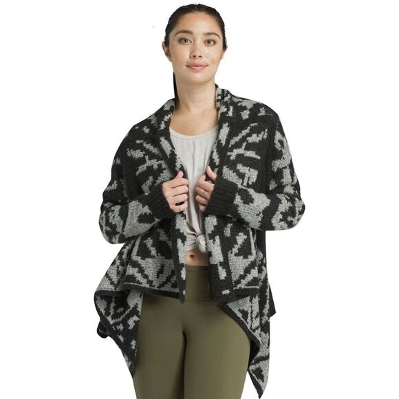 Prana Alberta Reversible Sweater Women M Black Gray Abstract Open Front Cardigan - Picture 1 of 14